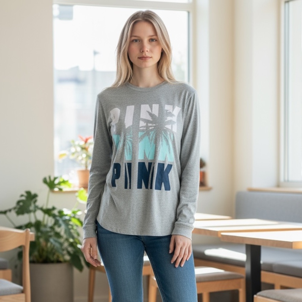 PINK Long Sleeve Tropical Print M EUC